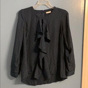 New York & Company blue with black polka dot shirt